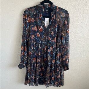 MSK Long Sleeve Floral Dress - Navy and Red